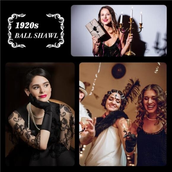 1920s Shawl Wraps Sequin Beaded Black - Picture 6 of 6